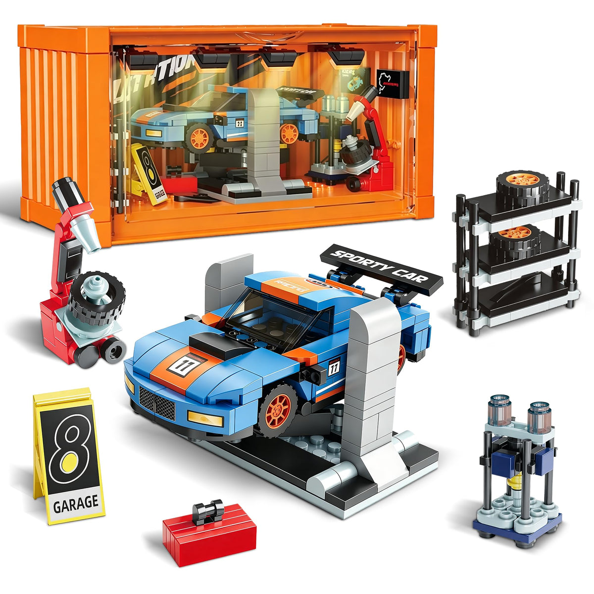 Racing Car Building Toy Set with Container Box V786529