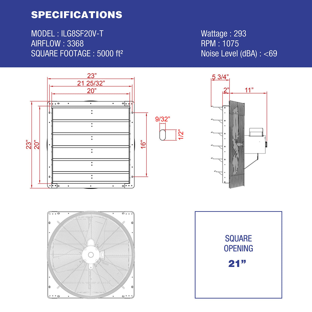 20 inch Shutter Exhaust Ventilation Fan with 3 Speed Thermostat J327