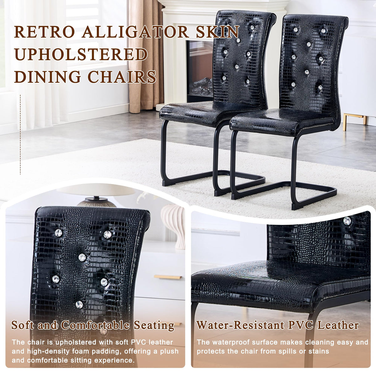 PU Leather Dining Chairs Set of 2 Upholstered High Back J67553