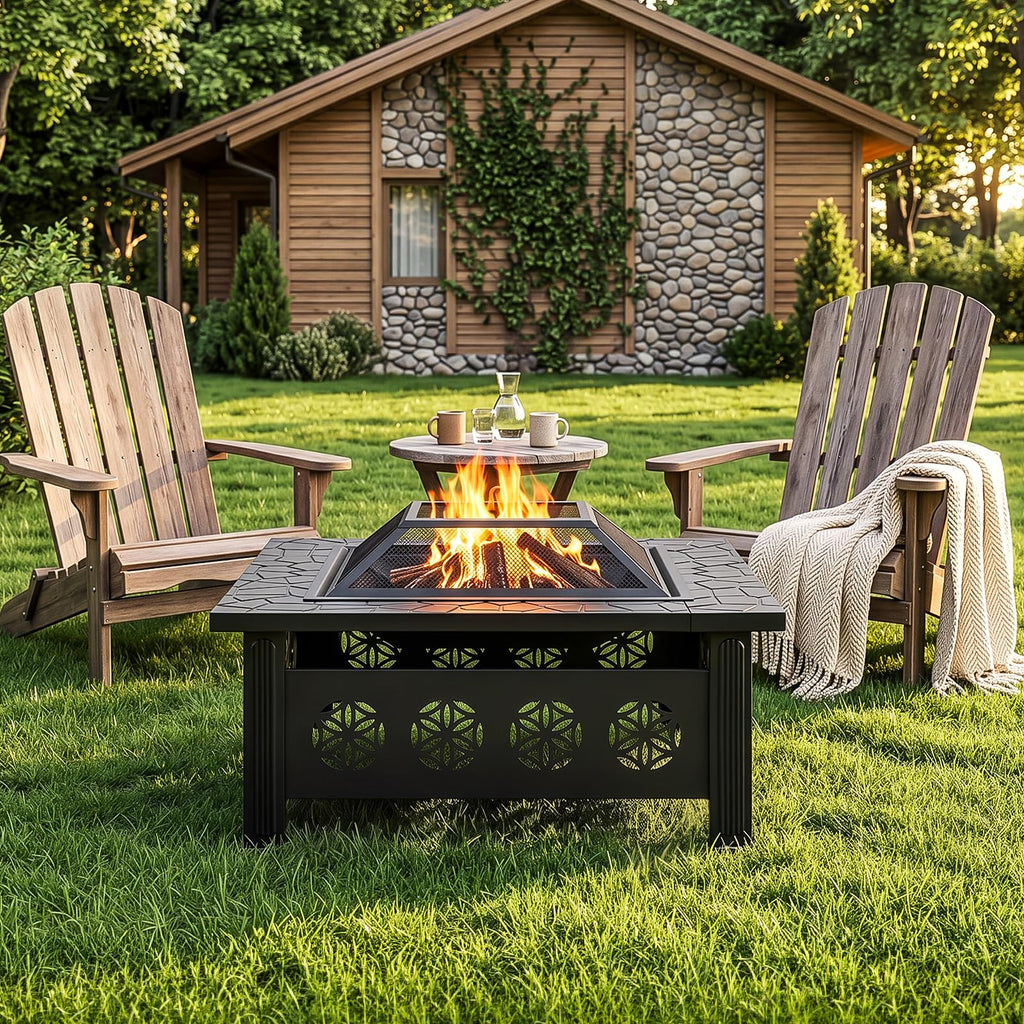 32 Inch Square Wood Burning Fire Pit Table J210