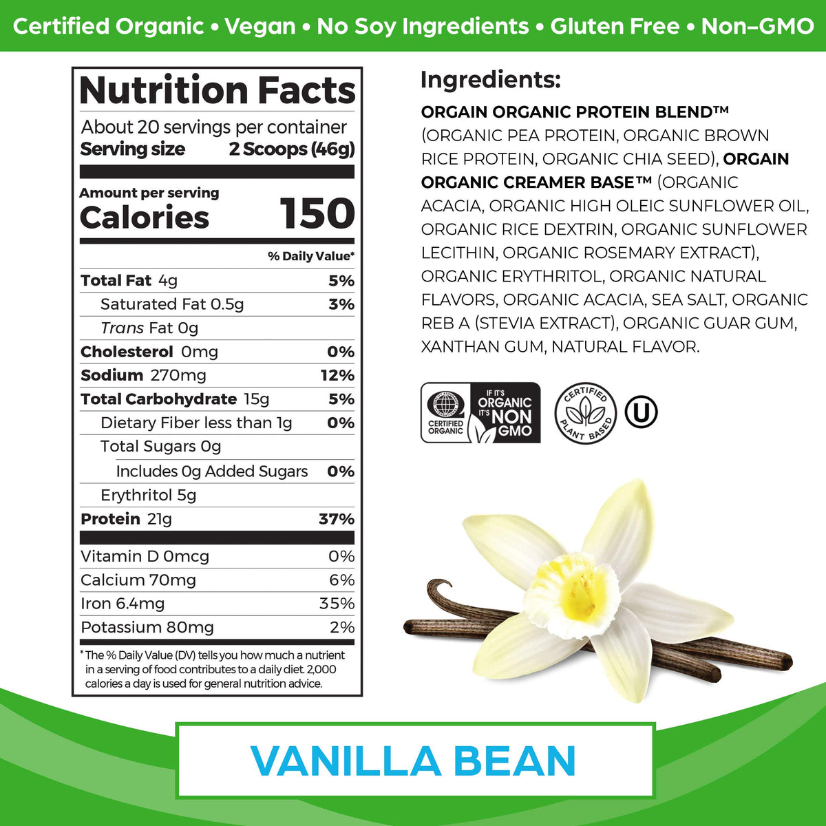 Organic Vegan Protein Powder Chocolate Peanut Butter and Vanilla Bean 4.06 Lbs S663235