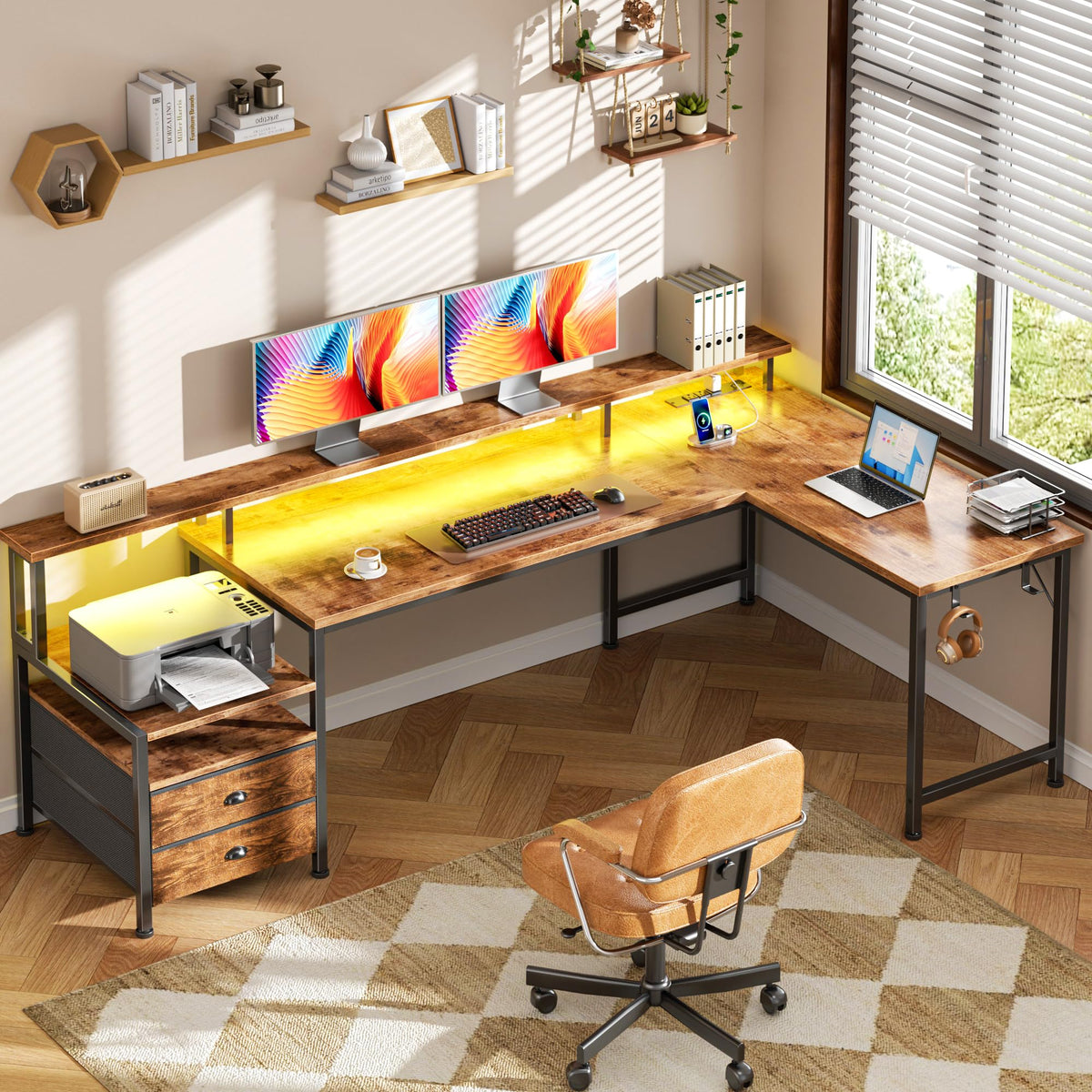 66'' L Shaped Computer Desk with Storage Drawers H1227