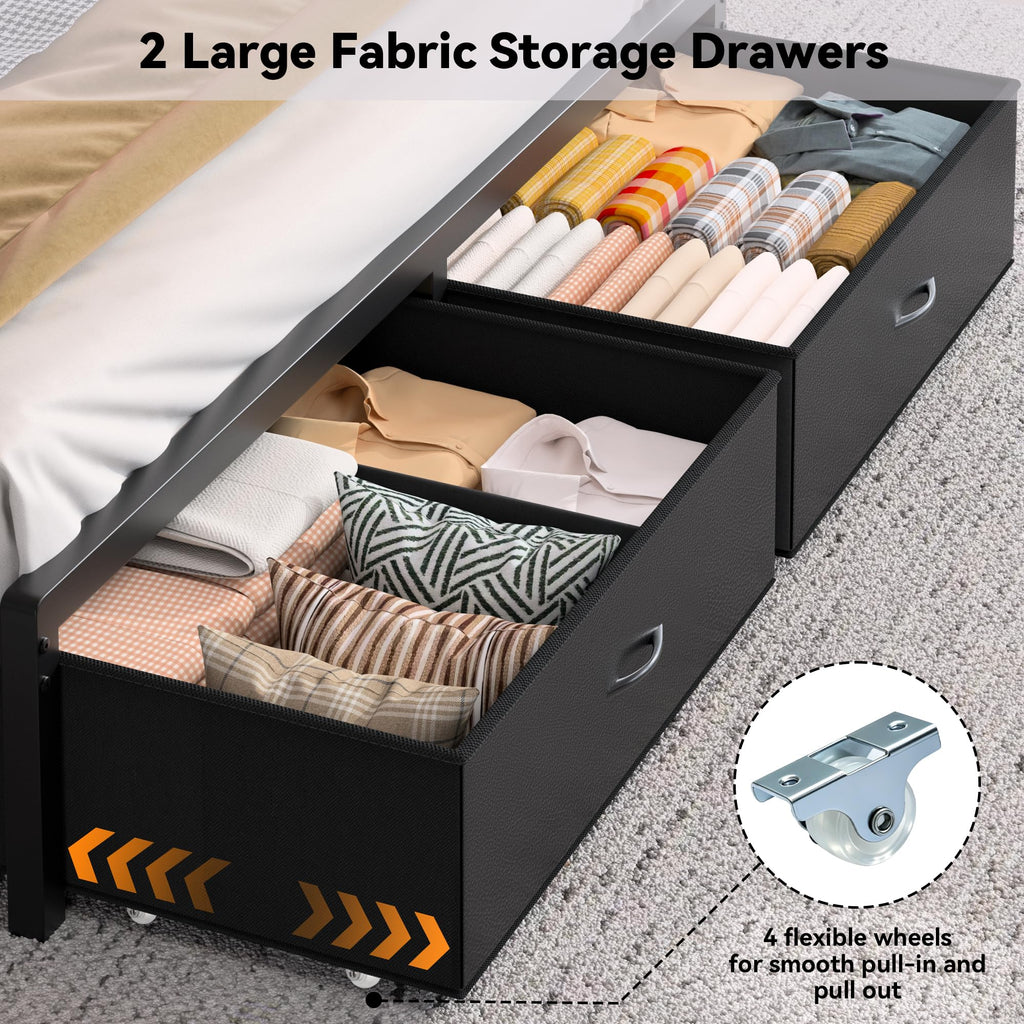 Queen Bed Frame with Storage Headboard and 2 Drawers Q41489
