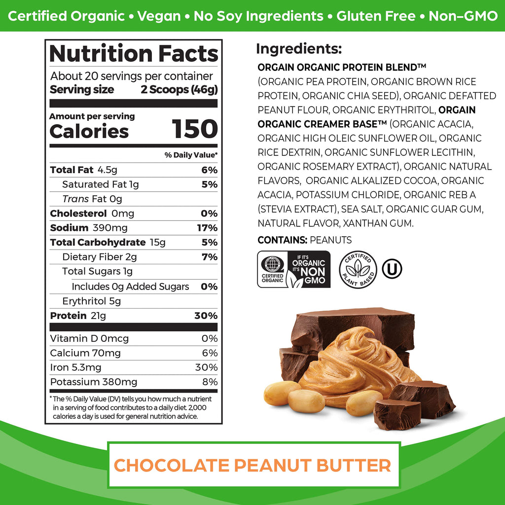 Organic Vegan Protein Powder Chocolate Peanut Butter and Vanilla Bean 4.06 Lbs S663235