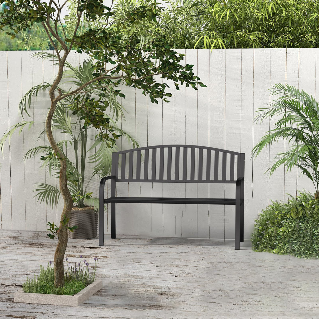Black Wrought Iron Garden Bench with Armrests G583737